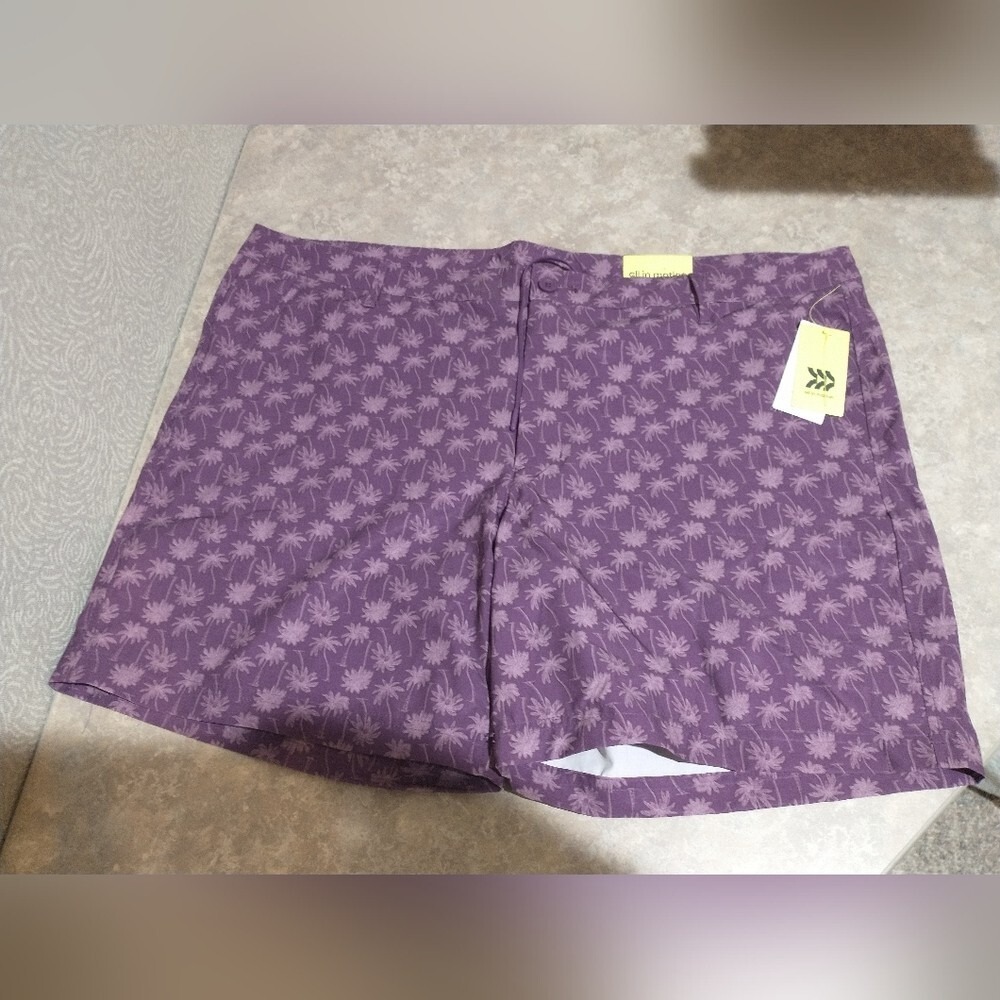 All in Motion men's size XXL Hybrid resort shorts purple palm trees pockets NWT